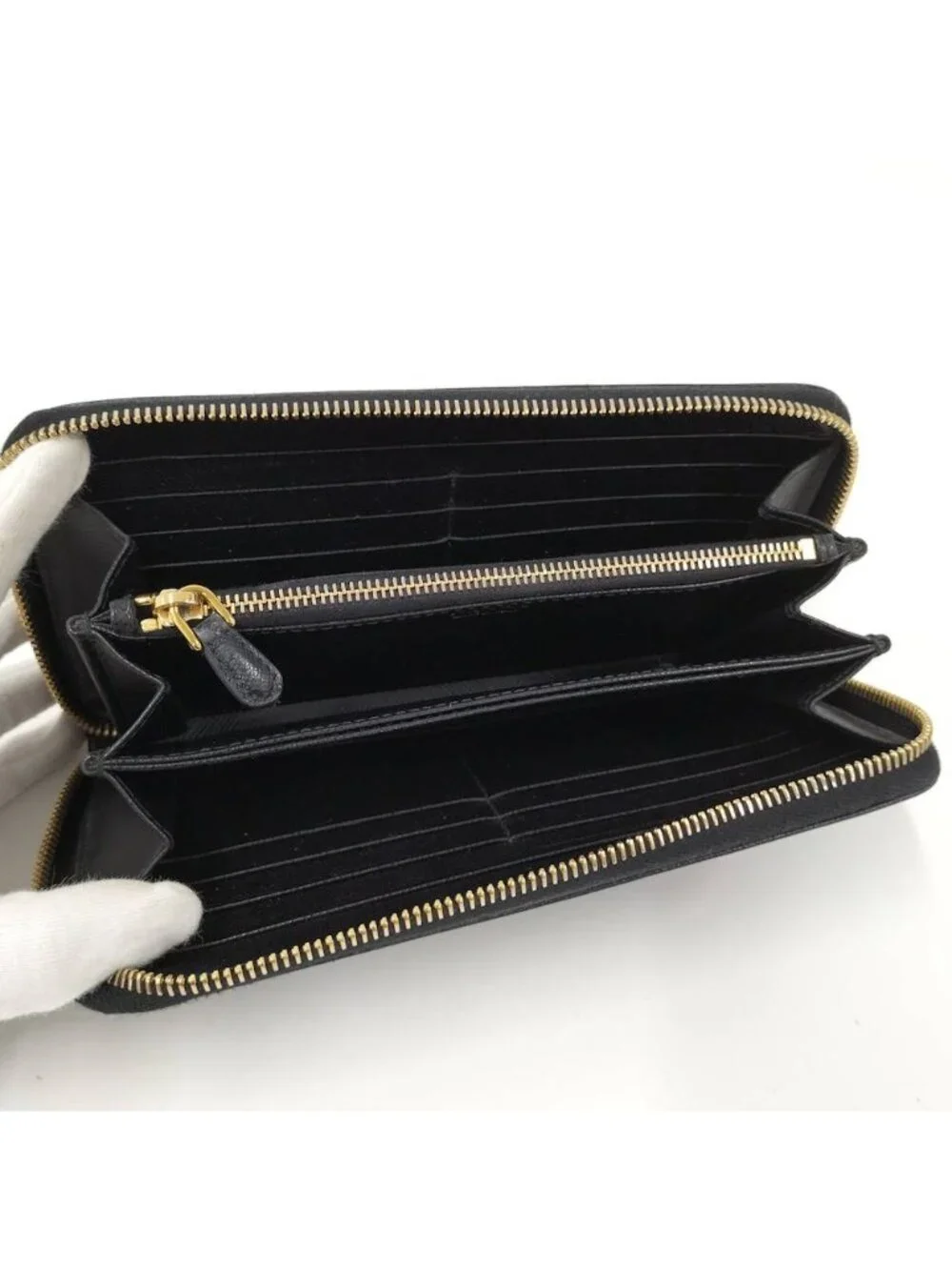 Prada Saffiano Triangle Logo Zip Around Wallet